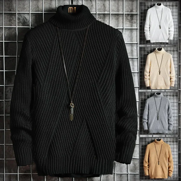 Mens Casual Turtleneck Pullover Sweater - Image 4