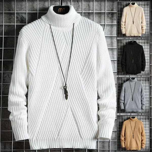 Mens Casual Turtleneck Pullover Sweater - Image 2