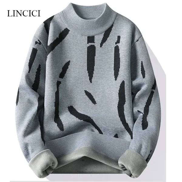 Winter New Men's Sweater Half High Collar Zebra Pattern - Image 4