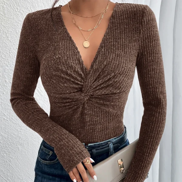 Diamond V-neck Long Sleeve Sweater Women