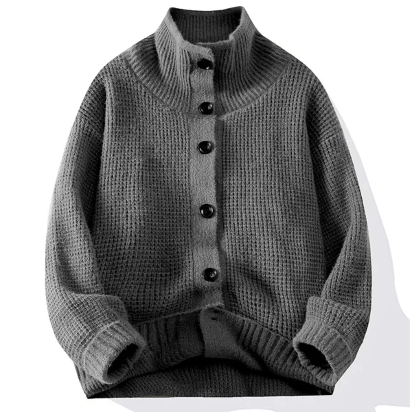 Half Turtleneck Button Up Sweater Coat for Men - Image 2