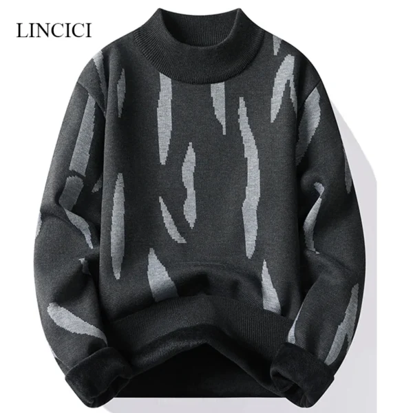 Winter New Men's Sweater Half High Collar Zebra Pattern - Image 2