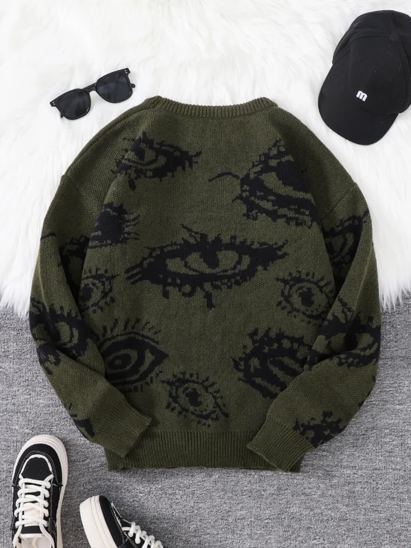 Winter Abstract Eye Jacquard Pattern Sweater Men - Image 2