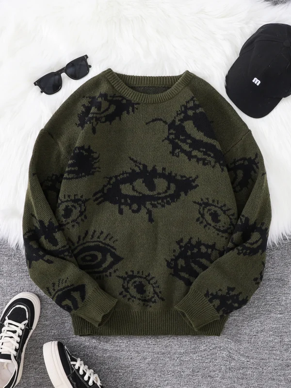 Winter Abstract Eye Jacquard Pattern Sweater Men