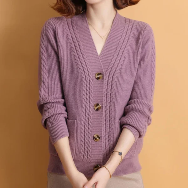 Winter V Neck Knitted Women Simple Long Sleeve Twist Sweaters