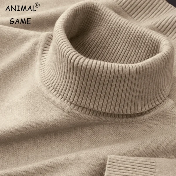 Knitted Solid Color Turtleneck Breathable Sweater Men