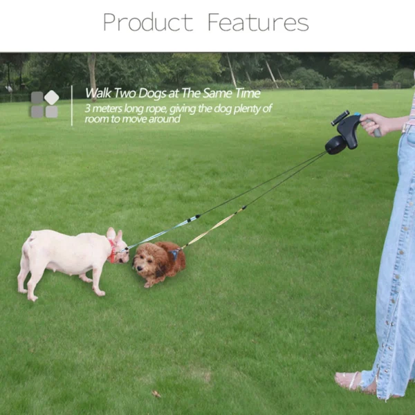 Pet Rope Retractable Dual Dog Rope Leash 2 Dogs Walking with Light - Image 5