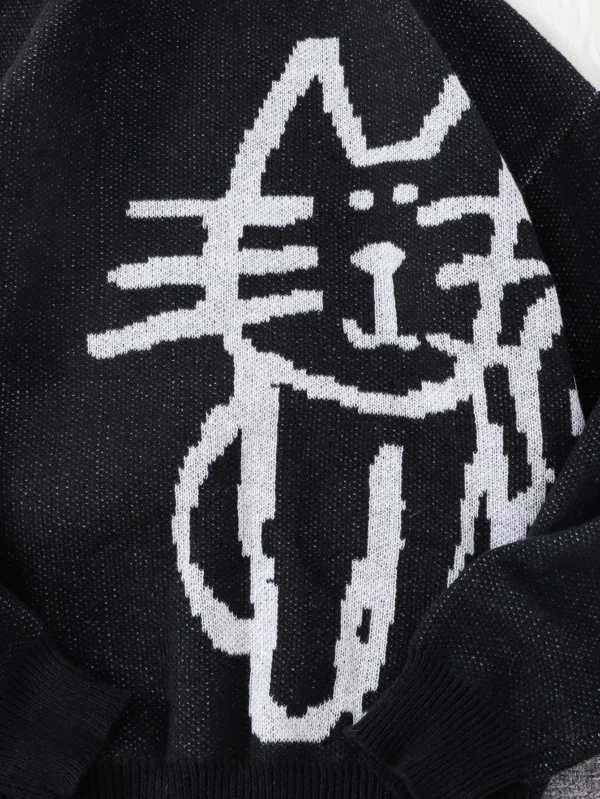 Abstract Kitten Jacquard Pattern Sweater Men - Image 4