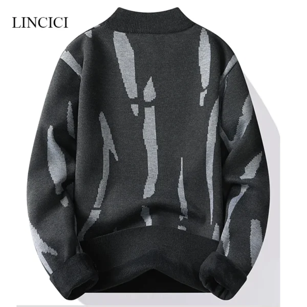 Winter New Men's Sweater Half High Collar Zebra Pattern - Image 3