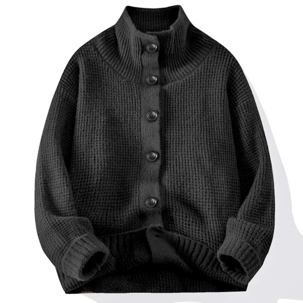 Half Turtleneck Button Up Sweater Coat for Men - Image 3