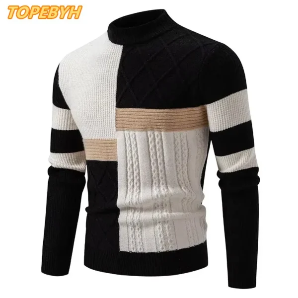 Men's New Autumn and Winter Casual Warm Color Block Sweater