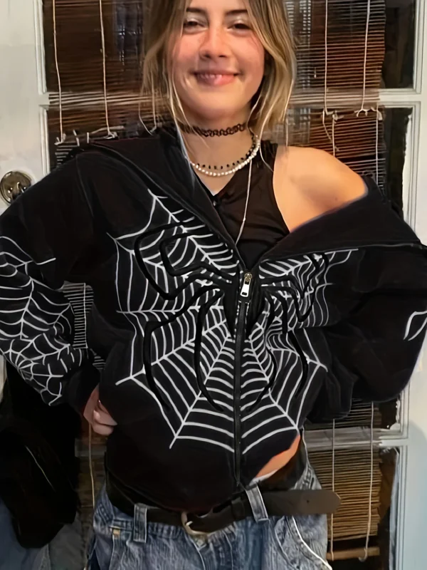 Spider Web Zipper Sweater Women - Image 3