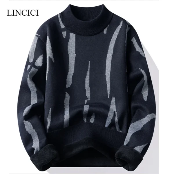 Winter New Men's Sweater Half High Collar Zebra Pattern - Image 5