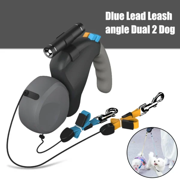 Pet Rope Retractable Dual Dog Rope Leash 2 Dogs Walking with Light