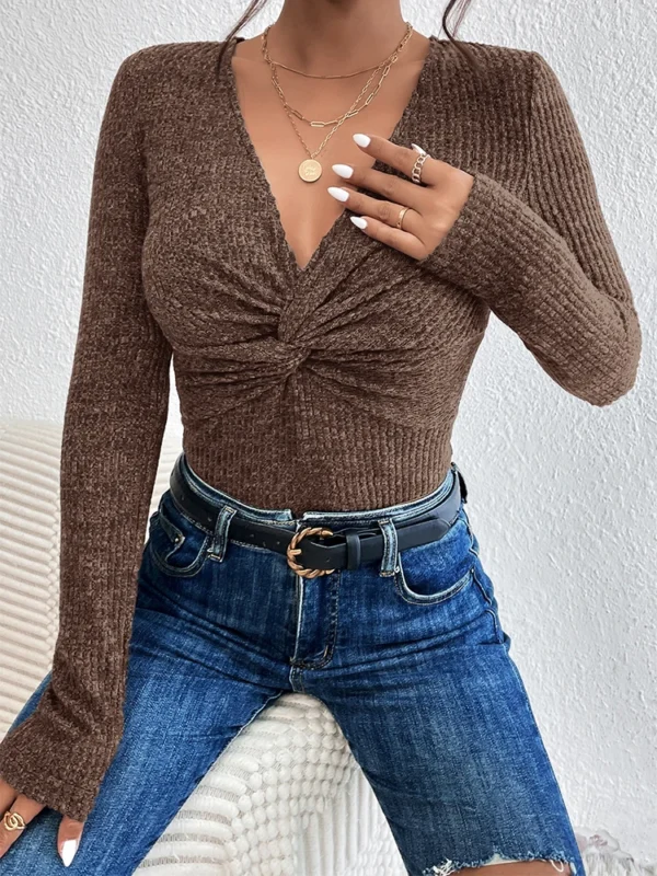 Diamond V-neck Long Sleeve Sweater Women - Image 2